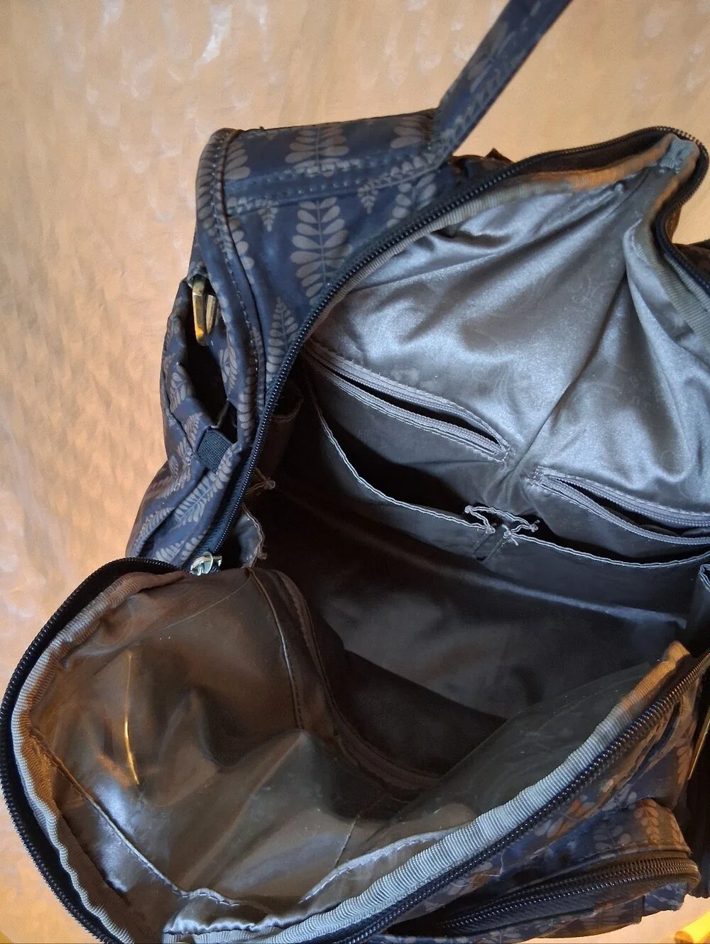 Jujube Brown Patterned Leaf Print Convertible Diaper Bag Preowned